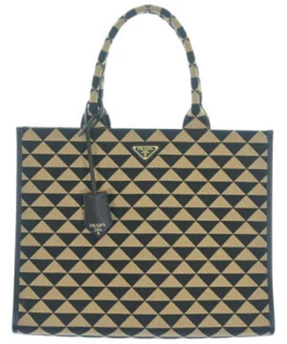 Prada Symbole Embroidered Tote Bag triangle jacquard black tan